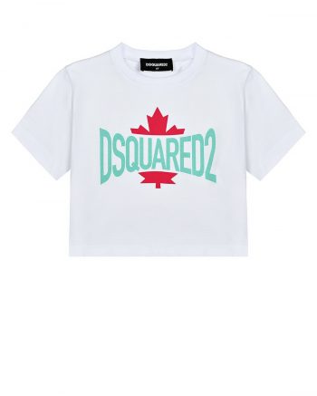 Укороченная футболка с лого, белая Dsquared2
