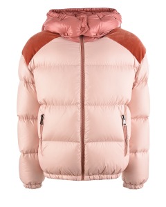 Розовая куртка-пуховик с контрастными вставками Moncler детская