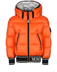 Оранжевая куртка-пуховик с капюшоном Moncler детская