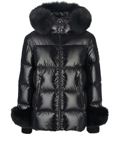 Черная глянцевая куртка с меховой отделкой Moncler детская