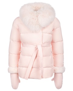 Розовая куртка с меховой отделкой Yves Salomon детская