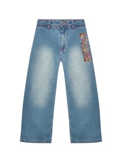 Выбеленные джинсы с разноцветным лого Moschino