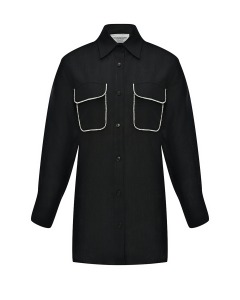 Льняная рубашка с карманами и аппликацией кристаллами, черная Forte dei Marmi Couture