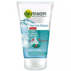 Garnier Гель+Маска+Скраб Глубокое очищение для жирной кожи 3 в 1, 150 мл (Garnier, Skin Naturals)