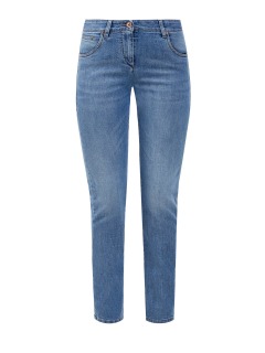 Окрашенные вручную джинсы-slim с блестящей кожаной нашивкой