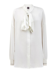Блуза из струящегося шелкового сатина с лентой-бантом