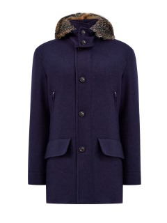 Шерстяное пальто классической длины с отделкой из меха